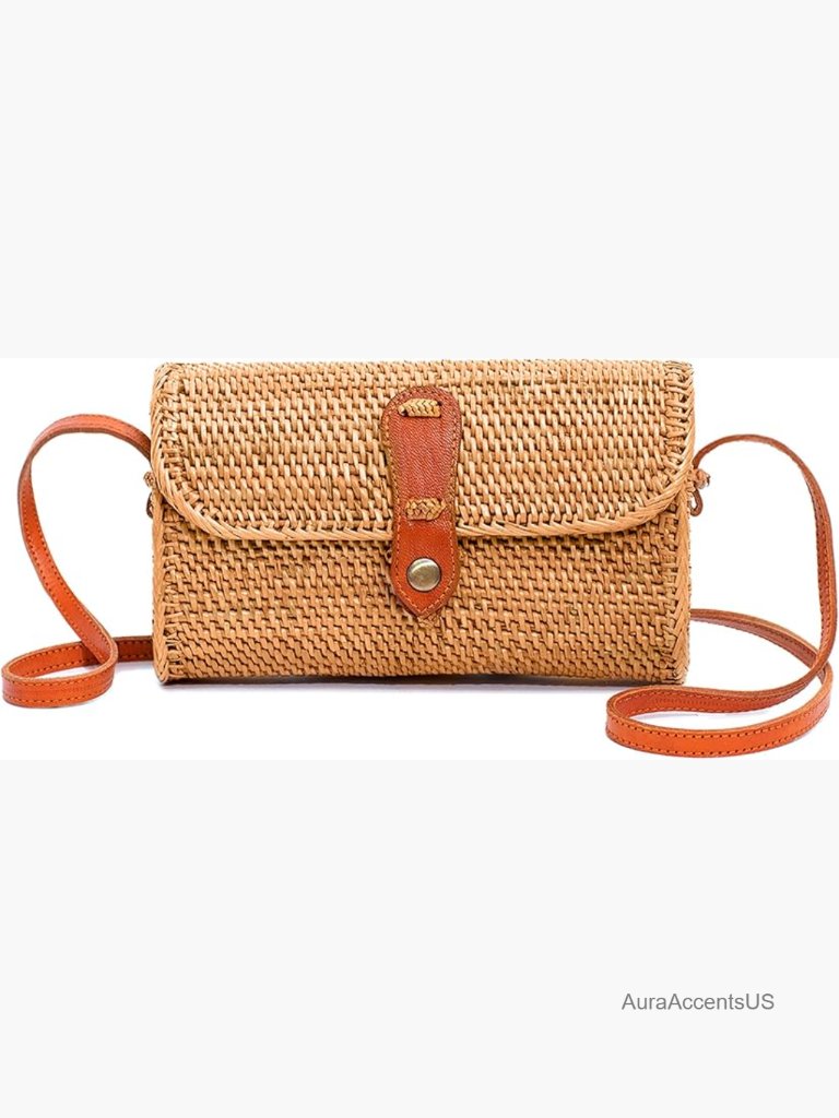 Handwoven Rattan Crossbody Bag - Boho Straw Circle Purse